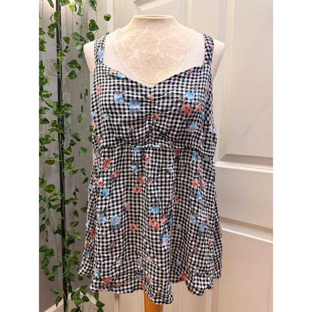Torrid Women Plus Size 1 Gingham Floral Babydoll Cami Top